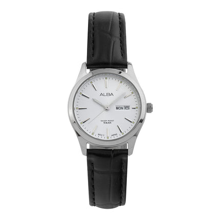 Alba AN8089X1 Ladies Silver Dial Black Leather Strap