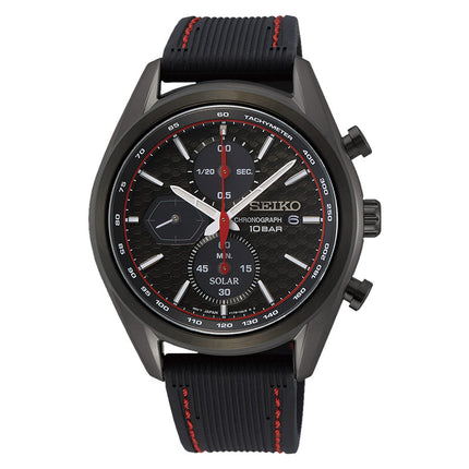 Seiko Chronograph SSC777P1 Solar Men Black Dial Black Rubber Strap