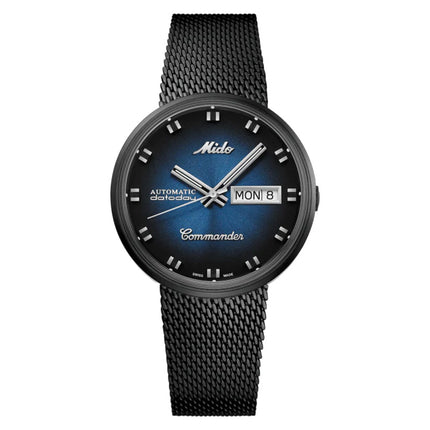 Mido Commander Shade M8429.3.25.11 Men Blue Smoke Dial Black Mesh Strap