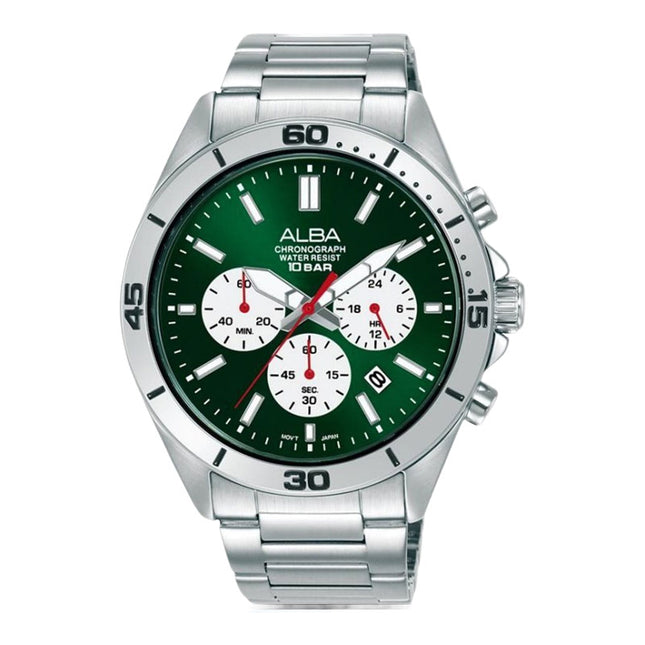 Alba Active AT3K77X1 Men Chronograph Green White Dial Stainless Steel Strap