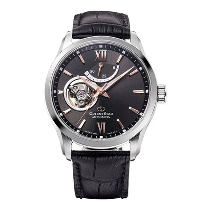 Orient Star Contemporary RE-AT0007N Mechanical Men Open Heart Black Dial Black Leather Strap