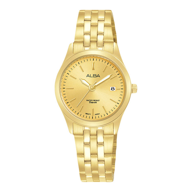 Alba Prestige AH7CE6X1 Ladies Gilt Dial Gold Stainless Steel Strap
