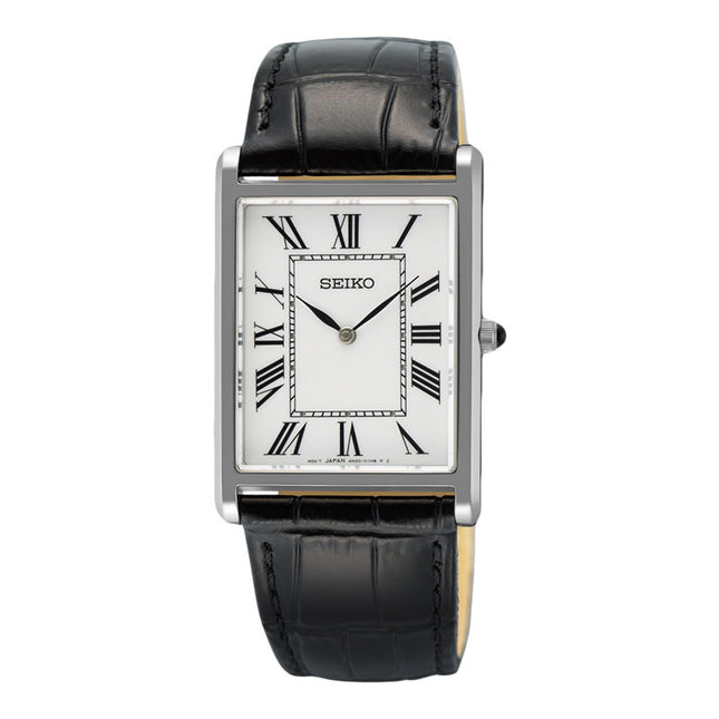 Seiko Classic SWR103P1 Tank Men White Dial Black Leather Strap