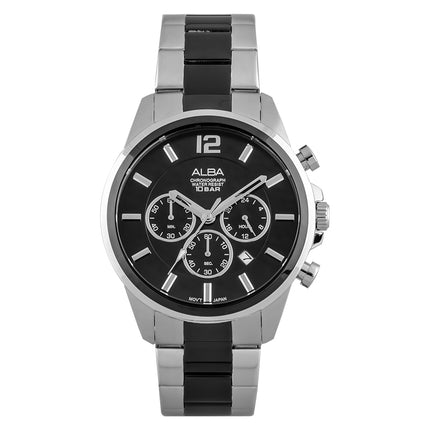 Alba AT3G09X1 Chronograph Men Black Dial Dual Tone Stainless Steel Strap