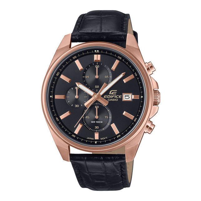 Casio Edifice EFV-610ECL-1AUDF Chronograph Men Black Dial Black Leather Band