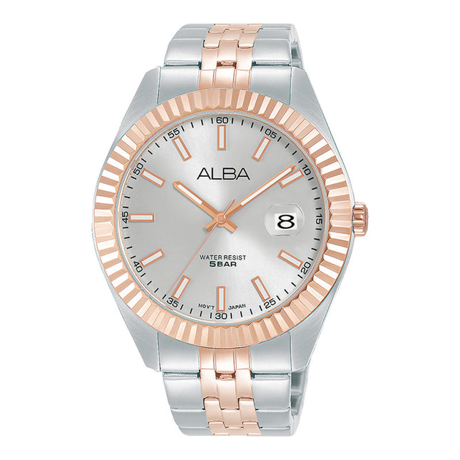 Alba Prestige AS9J94X1 Men Grey Dial Dual Tone Stainless Steel Strap