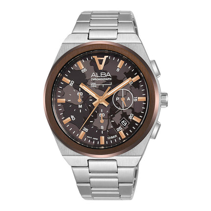 Alba Signa AT3H49X1 Chronograph Brown Patterned Dial Stainless Steel Strap