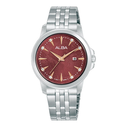 Alba Fashion AH7EX7X1 Ladies Analog Red Dial Stainless Steel Strap