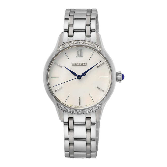 Seiko Ladies SRZ543P1 Discover More White Mother Of Pearl Dial Stainless Steel Strap