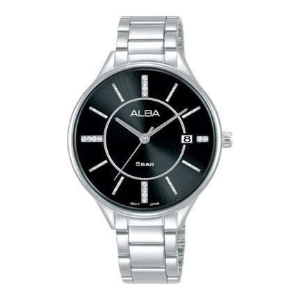 Alba Fashion AG8Q55X1 Ladies Black Dial Stainless Steel Strap