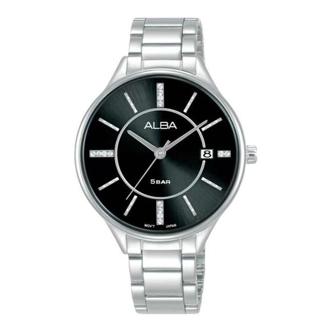 Alba Fashion AG8Q55X1 Ladies Black Dial Stainless Steel Strap