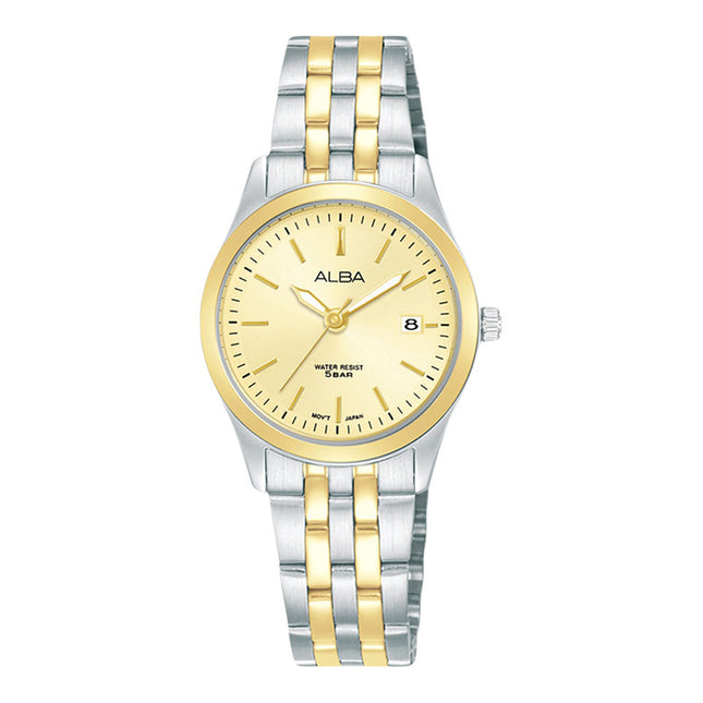 Alba Prestige AH7CE8X1 Ladies Light Champagne Dial Dual Tone Stainless Steel Strap