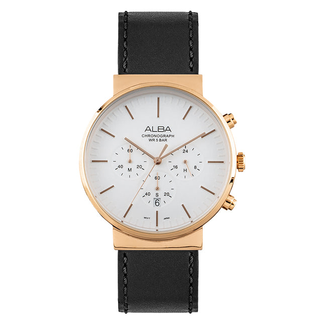 Alba AT3F14X1 Man White Dial Black Leather Strap