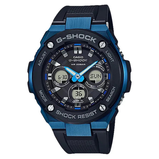 Casio G-Shock G-Steel GST-S300G-1A2DR Tough Solar Blue Case Black Rubber Strap