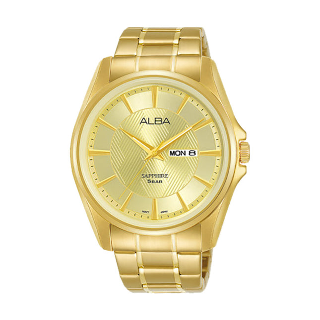 Alba Prestige AJ6094X1 Champagne Pattern Dial Gold Stainless Steel Strap