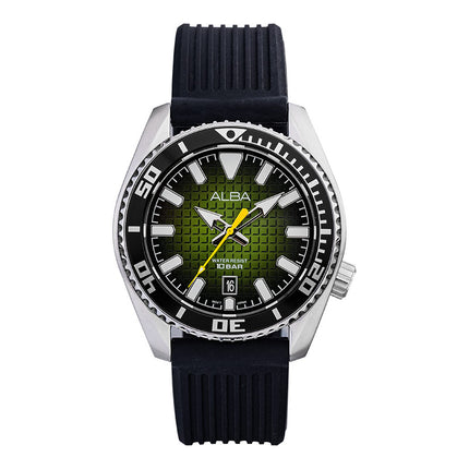 Alba Active AS9P07X1 Men Green Dial Black Rubber Strap