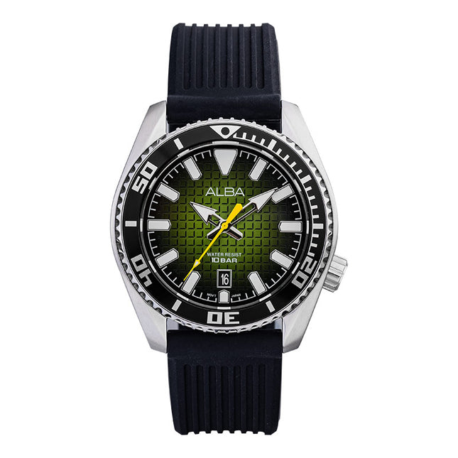 Alba Active AS9P07X1 Men Green Dial Black Rubber Strap