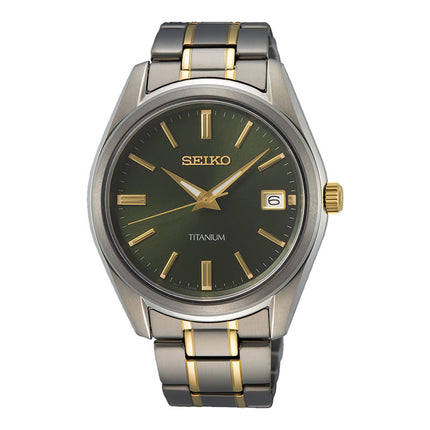 Seiko Classic SUR377P1 Discover More Green Dial Dual Tone Titanium Strap