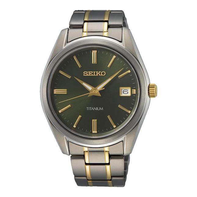 Seiko Classic SUR377P1 Discover More Green Dial Dual Tone Titanium Strap