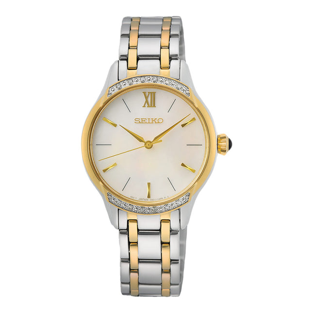 Seiko Ladies SRZ544P1 Diamond Nacre Mother Of Pearl Dial Dual Tone Stainless Steel Strap