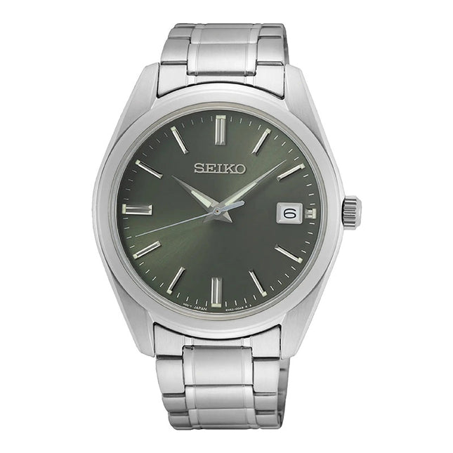 Seiko Classic SUR527P1 Discover More Dress Olive Green Dial Stainless Steel Strap