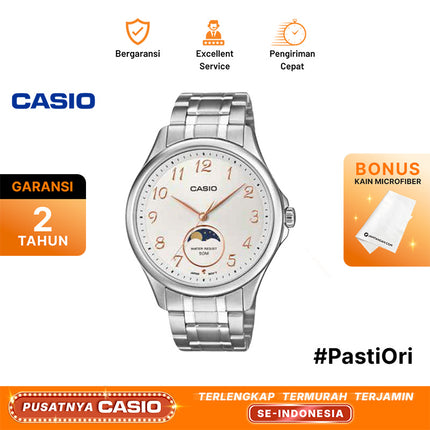 Casio General MTP-M110D-7AVDF Men Moon Phase White Dial Stainless Steel Band