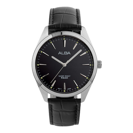 Alba ARX121X1 Men Black Dial Black Leather Strap