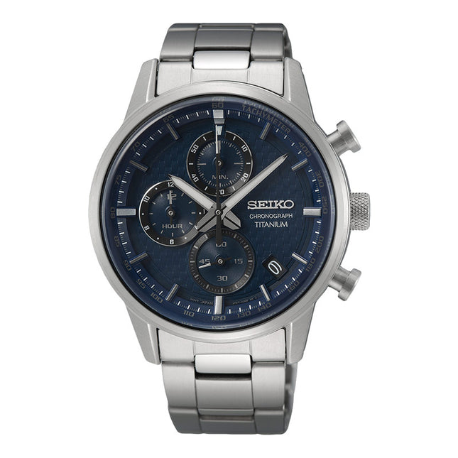 Seiko Chronograph SSB387P1 Discover More Men Blue Dial Titanium Strap
