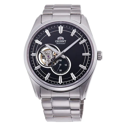 Orient Contemporary RA-AR0002B Semi Skeleton Series Men Open Heart Black Dial Stainless Steel Strap