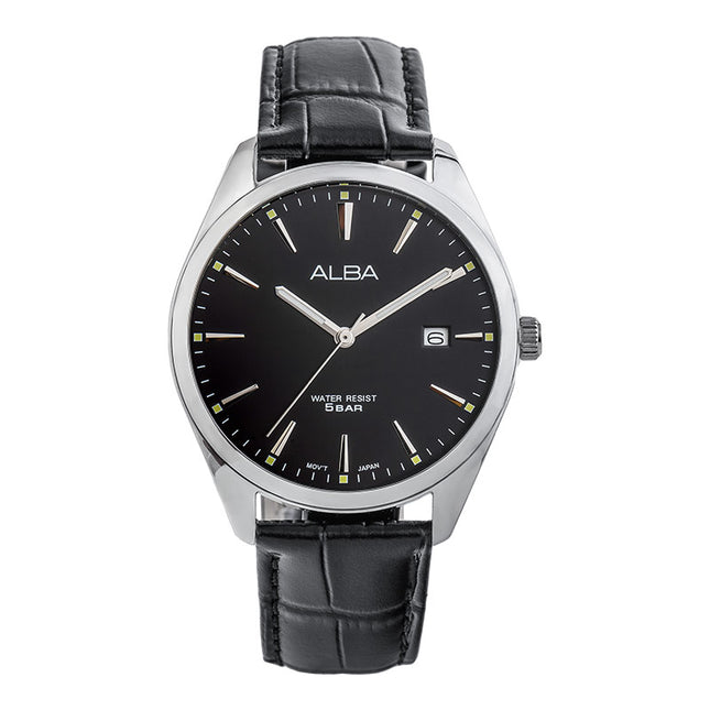 Alba AS9R05X1 Men Black Dial Black Leather Strap