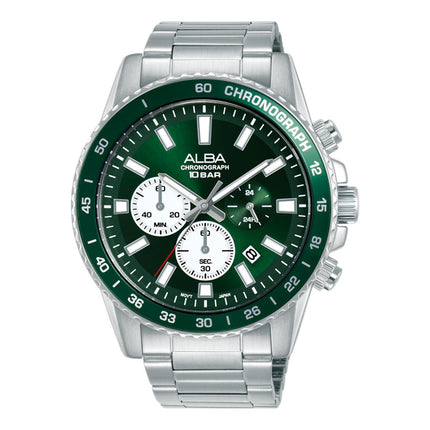 Alba Active AT3L13X1 Men Chronograph Green Dial Stainless Steel Strap