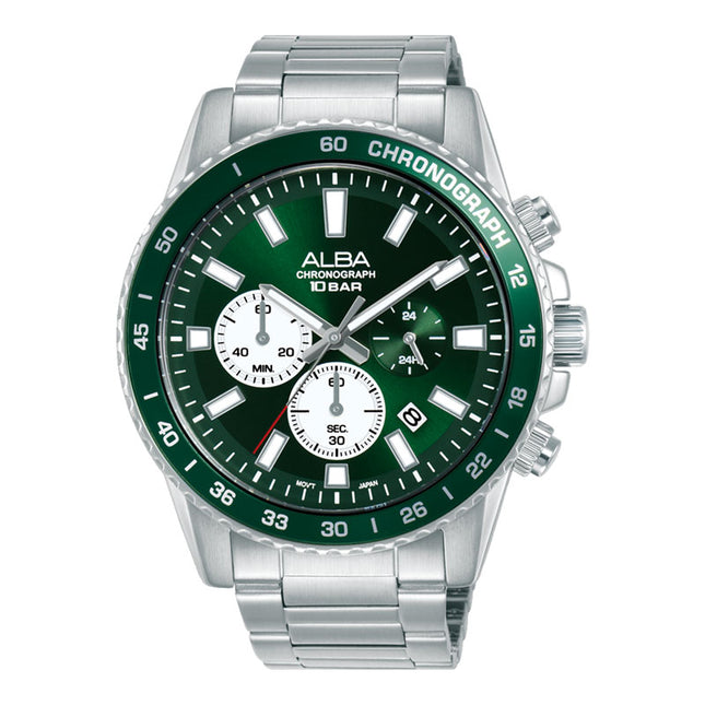 Alba Active AT3L13X1 Men Chronograph Green Dial Stainless Steel Strap