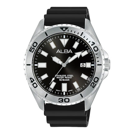Alba Active AS9Q49X1 Men Black Dial Black Rubber Strap