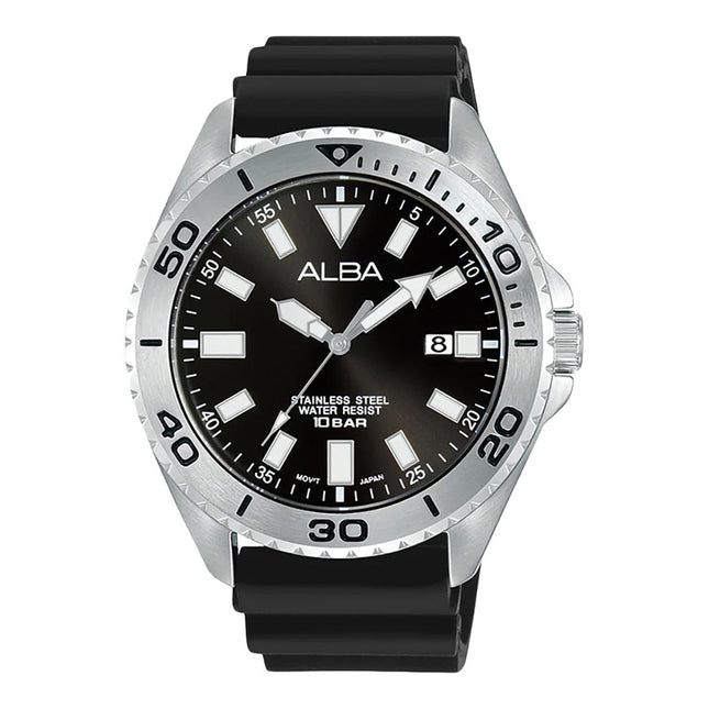 Alba Active AS9Q49X1 Men Black Dial Black Rubber Strap