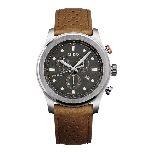 Mido Multifort M053.417.16.061.00 Chronograph Anthracite Dial Brown Leather Strap