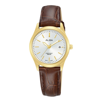 Alba Prestige AH7CG4X1 Ladies Silver White Dial Brown Leather Strap