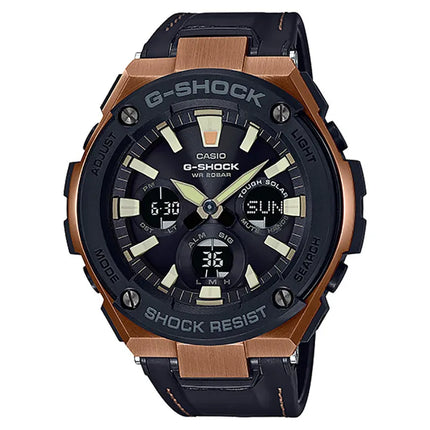 Casio G-Shock GST-S120L-1ADR G-Steel Black Digital Analog Dial Black Tough Leather Strap
