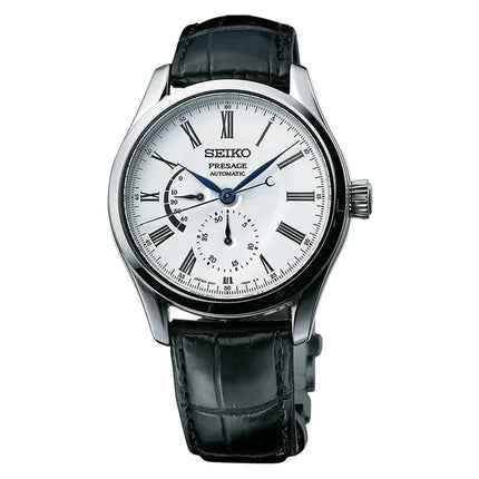 Seiko SPB045J1 Presage Enamel Series Automatic White Enamel Dial Dark Black Leather Strap