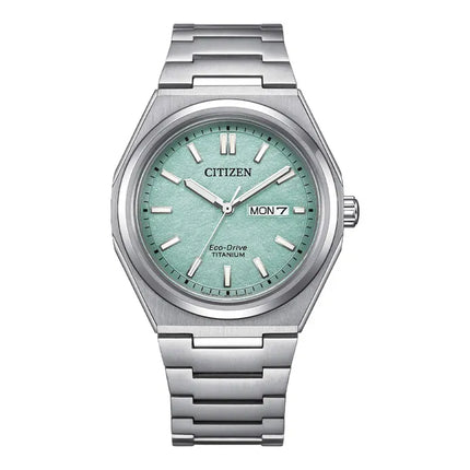Citizen Eco Drive AW0130-85M Zenshin Super Titanium Light Green Dial Titanium Strap