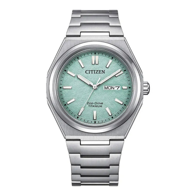 Citizen Eco Drive AW0130-85M Zenshin Super Titanium Light Green Dial Titanium Strap