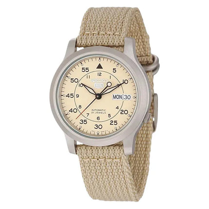 Seiko 5 SNK803K2 Automatic 21 Jewels Beige Military Nylon Strap