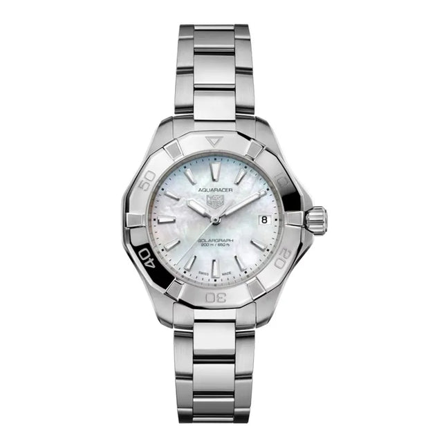 TAG Heuer Aquaracer WBP1312.BA0005 Professional 200 Solargraph White MOP Dial Steel Strap