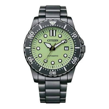 Citizen Mechanical NJ0177-84X Automatic Men Green Luminous Dial Gunmetal Stainless Steel Strap