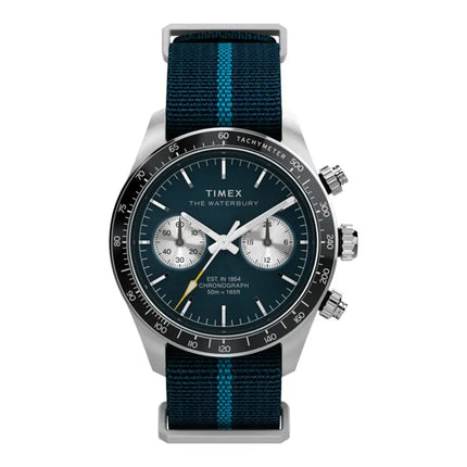 Timex Waterbury TW2Y39000 Men Heritage Chronograph Blue Dial Blue Fabric Strap