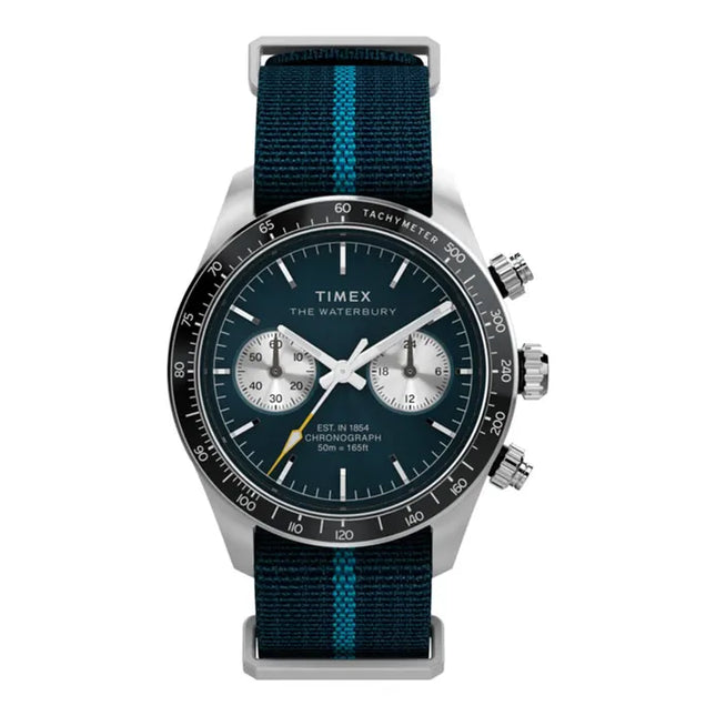 Timex Waterbury TW2Y39000 Men Heritage Chronograph Blue Dial Blue Fabric Strap