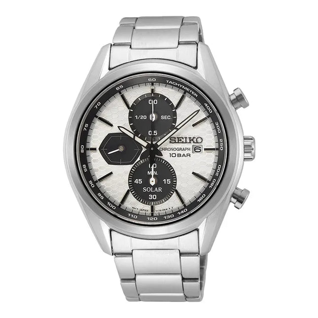 Seiko Chronograph SSC769P1 Solar Panda Dual Tone Dial Stainless Steel Strap