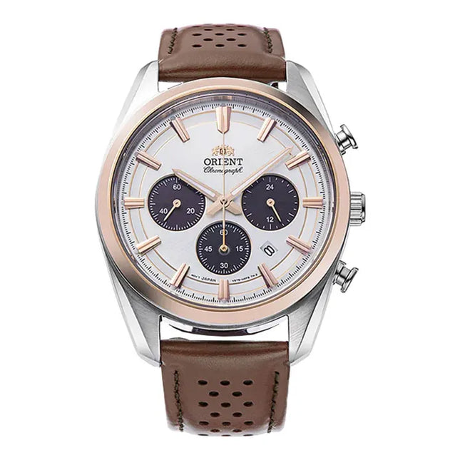 Orient Contemporary RA-TX0306S Chronograph Solar Powered Panda Dial Brown Leather Strap