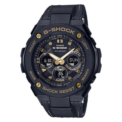 Casio G-Shock GST-S300GL-1ADR G-Steel Men Digital Analog Dial Black Leather Strap