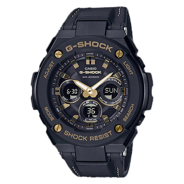 Casio G-Shock GST-S300GL-1ADR G-Steel Men Digital Analog Dial Black Leather Strap