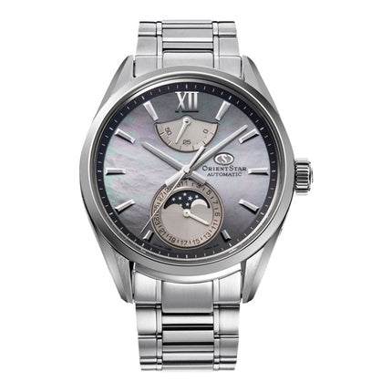 Orient Star M34 F7 RE-AY0202A Moon Phase Aurora Gray MOP Dial Stainless Steel Strap Limited Edition 